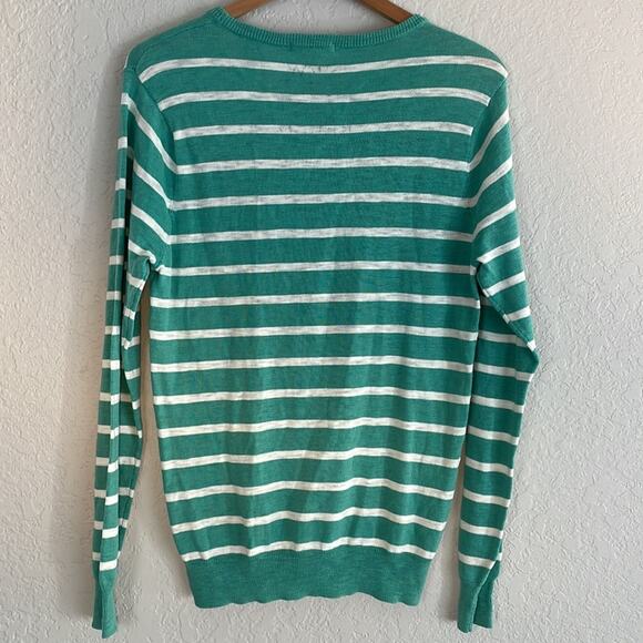 Scotch & Soda Green Stripe Crew Mens Sweater Preppy Nautical Seaside Sporty Prep - Picture 4 of 7